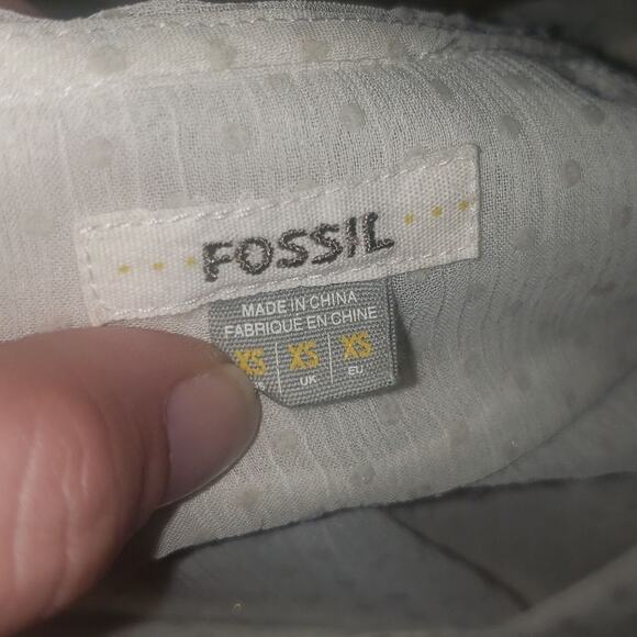 Fossil Scarf Neck Sheer Mid Length Sleeve Polka Dot Blouse - Picture 9 of 10